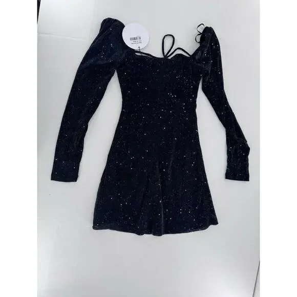 Princess Polly Dress Sz 0 Stassie Whimsigoth Fairy Grunge Witchy Black Sparkle - Picture 9 of 12